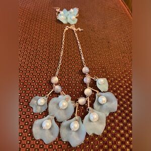 Turquoise Flower Statement Necklace + Earrings